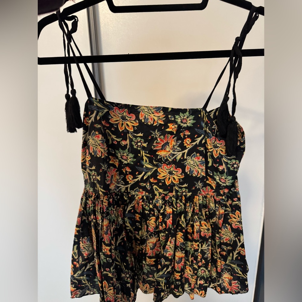 THE GREAT. Black Floral top